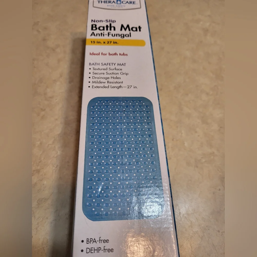 Bath Mat 15 X 27 inches, Non-slip & Antifungal Textured Surface in Blue